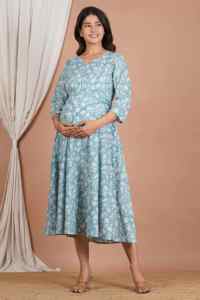 Vestido Largo con Estampado Floral de Jaipur, Especialmente Diseñado para la Lactancia con Cierre, para Mujeres en el Período Posparto - Product Image 3