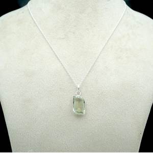 สร้อยคอพลอยอเมทิสต์สีเขียวเงินสเตอร์ลิง925เพชรพลอยเหลี่ยมพร้อมของขวัญแต่งงานทองคำสำหรับเธอ - Product Image 2