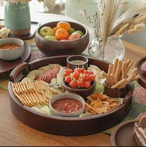 Plateau de service en bois de qualité alimentaire, plateau rustique en bois pour les trempettes, les collations, les cupcakes, la charcuterie, cadeau de pendaison de crémaillère au meilleur prix - Product Image 5