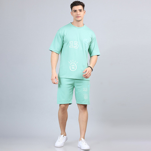 Conjunto de Camiseta y Pantalones Cortos Verde Menta para Hombre, Cuello Redondo, Algodón Tejido, Estilo Casual de Verano, 2 Piezas, Impresión por Transferencia de Calor, Marca INDEX APPAREL - Product Image 3