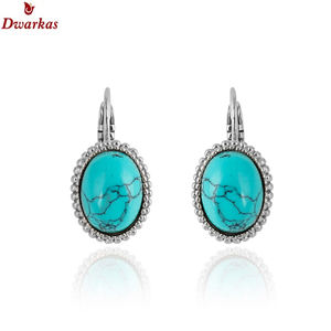 Pendientes de Plata de Ley 925 con Piedras Preciosas Turquesa Teñida en Bisel, Venta Directa de Fábrica al por Mayor - Product Image 2