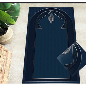 Tapis de prière bleu marine : Décoration spirituelle islamique pour la maison, tapis imprimé, tapis fin non tissé - Product Image 1