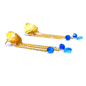 Apatita Plata tradicional de Ley 925 Piedras preciosas chapadas en oro Pendientes elegantes únicos para mujer - Product Image 3