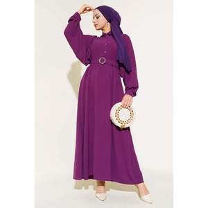 ชุดเดรสเชิ้ตคอปกแขนบอลลูนสีม่วง - Product Image 4