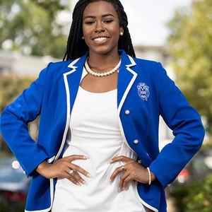 Custom Zeta Phi Beta Sorority Blazer de negocios blanco con adornos y parches ZPB Sorority Clothing - Product Image 2