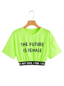 Camisa corta 100% algodón Mujer moda Casual manga corta Crop Top gimnasio camiseta Premium nuevo diseño Top camiseta - Product Image 2