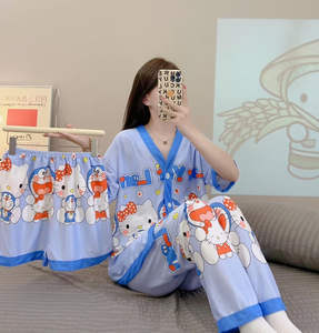 Nueva Llegada de Dibujos Animados Impreso Mujeres Pijamas Conjuntos 3 Piezas Tamaño Libre Algodón Ropa de Dormir Encantadora Ropa de Dormir para Mujeres - Product Image 6