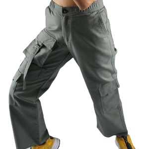 High Quality Cotton Canvas <b>Work</b> <b>Pants</b> Distressed Black <b>Cargo</b> <b>Pants</b> with Multi-Pockets & Embroidered Logo Customizable - Product Image 1