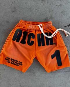 Venta al por mayor de ropa de calle personalizada lavado ácido Deporte Pantalones cortos 3D impresión de silicona Logo Cordón de alta calidad Casual desgaste algodón pantalones cortos hombres - Product Image 5