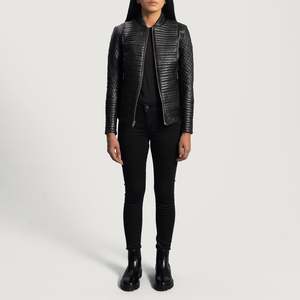 Quilted Black PU <b>Biker</b> <b>Jacket</b> with Custom Logo for Ladies-Simple Short-Length Embroidered Winter/Fall - Product Image 4
