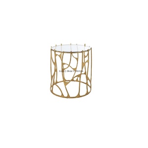 Aluminum Casted High Graded <b>Gold</b> Plated Unique Modern Creative Art Coffee & <b>Side</b> <b>Tables</b> With Transparent Glass Mirror <b>Round</b> Top - Product Image 1