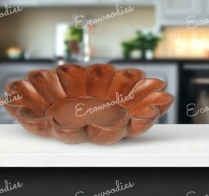 Luxe Unique Grande Cuisine Dîner Alimentaire Service Soupe Bol À Mélanger Acacia Bol En Bois Fleur Forme Légumes Fruits Saladier En Bois - Product Image 6