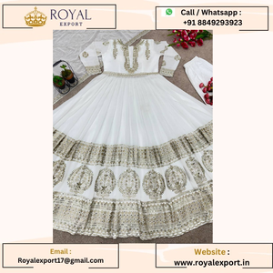 New White Color Faux Georgette con Secuencia de bordado Trabajo largo Aanarkali Vestido con traje Dupptta en Tarifa de mayorista - Product Image 6