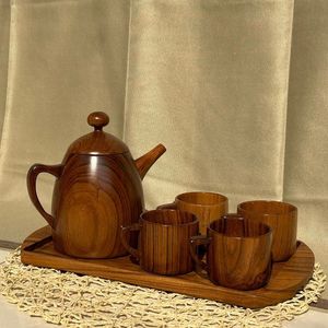 TOUCH WOODEN Nordic Style Coco Palm Wooden Tea Set with Pot and Tray Custom logo Coconut Wood <b>Teapot</b> and Cup Sets - Product Image 1