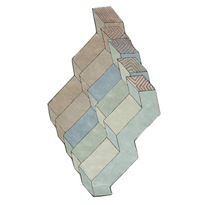 Alfombra Artesanal de Lana y Viscosa con Diseño Geométrico Azul, Rectangular de 9x12, con Rayas, para Sala de Estar, Pasillo, 10 mm - Product Image 1
