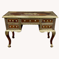 Table de Console Vintage en laiton, décor en bois, pieds en bois, fabriqué à la main, Table de salon rustique, Table d'appoint inde