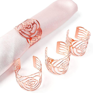 Venta al por mayor servilleteros alambre decoración servilleta hebilla para correas oro rosa oro redondo Metal plata accesorios luz boda Eco - Product Image 4