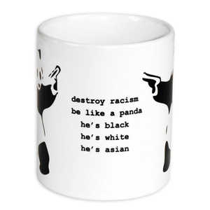 Taza de Café de Cerámica con Diseño de Panda de Banksy 'Destroy Racism', Capacidad de 240 ml, Apta para Microondas, Asa de Arcilla Novedosa, Disponible para Regalos - Product Image 1