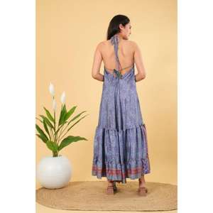 Vintage Silk <b>Dress</b> <b>Women</b> Clothing Summer Wear Backless <b>Dress</b> Smocking <b>Dress</b> - Product Image 2