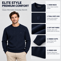 Pull en tricot bleu marine pour homme FNJIA avec petit badge en relief, manches raglan, tricot doux et chaud, vêtements décontractés pour le travail, tricot sur mesure