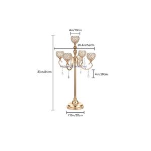 Candelabro de decoración de mesa central de alta venta, candelabro de cristal pulido dorado de Metal, candelabro grande de mesa de 5 brazos - Product Image 1