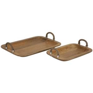 Plateau en bois de mangue de qualité supérieure, forme ovale avec poignées en corde, pour le café et les collations - Product Image 1