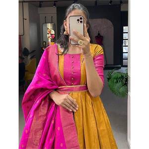 Robe de mariée en soie vintage moderne, dupatta, tissage zari moutarde, broderie, manches courtes, princesse, matériaux personnalisables - Product Image 5