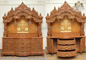 Fancy Laser Cut Traditional Teak Wood <b>Home</b> Mandir with Beautiful Marble Look Hand Carved Brown Pooja <b>Temple</b> - Product Image 3