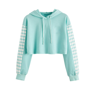 Pull à capuche court uni pour femme, vente en gros - Product Image 1