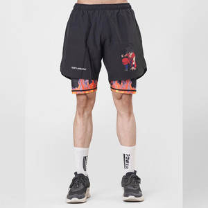 กางเกงขาสั้นเล่นกีฬาแบบสองชั้นสำหรับผู้ชายกางเกงขาสั้นโลโก้พิมพ์ลายสีพื้น - Product Image 5