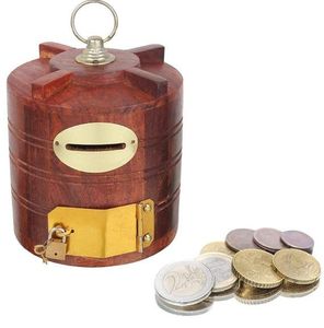 Hucha de madera decorativa ecológica con detalles de incrustaciones de latón, regalo perfecto hecho a mano para personas artísticas y creativas - Product Image 4