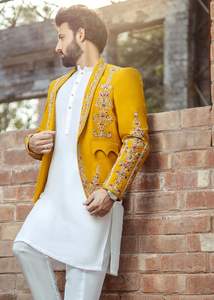 2023 New Collection Yellow Jacket <b>White</b> Kurta Pant Zari Plus Size Pants <b>Suits</b> for Adults Single Breasted for Parties <b>Weddings</b> - Product Image 3