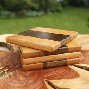 Square wooden <b>drink</b> <b>coasters</b> with vintage design perfect for classic traditional or elegant dining table arrangements - Product Image 1