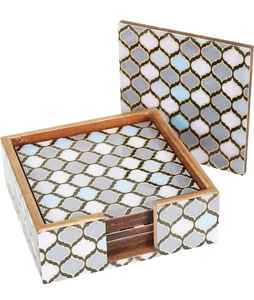 Posavasos de bebida rectangulares de madera hechos a mano artísticos, mesa de Bar de lujo duradera ecológica de estilo clásico con estampado esmaltado - Product Image 5