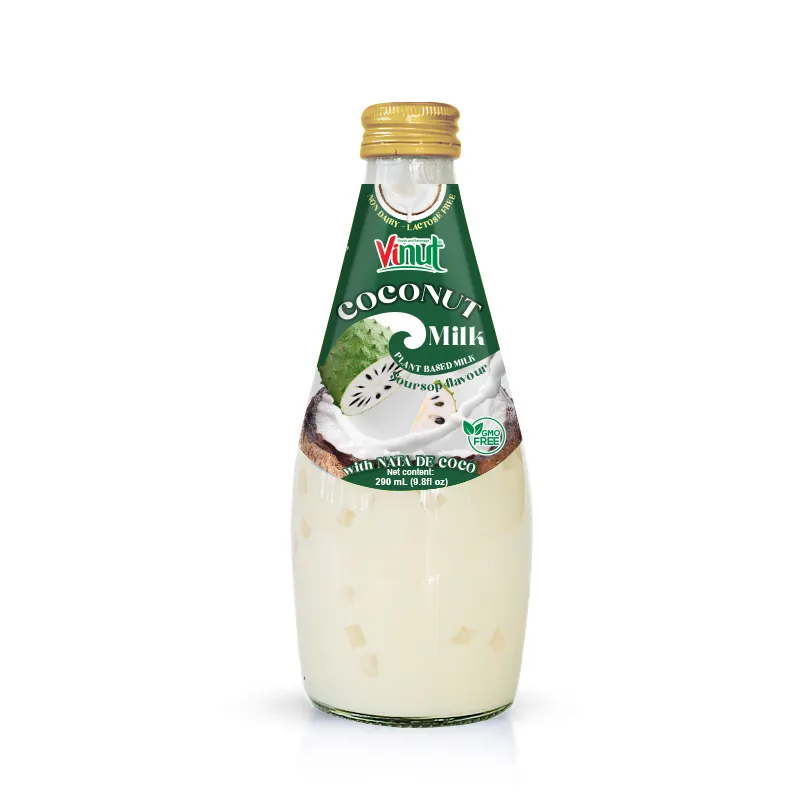 290Ml Glazen Fles Vinut Kokosmelk Soursop 9.8 Floz Nata De Coco Drank Distributeur Eigen Merk Vegan Melk Moer melk