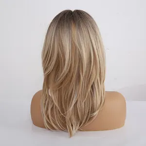 Peluca larga lisa en capas con flequillo para mujer, estilo de cabello ombré, negro, marrón, Rubio, gris, Ash, precio caliente