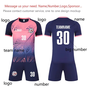 Diseño de logotipo personalizado de alta calidad, conjuntos de uniformes de fútbol de Color azul y rosa transpirables baratos, camiseta de fútbol para hombres - Product Image 4