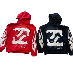 Custom Distressed Applique Patch Embroidery Vintage Acid Washed Hoodie <b>Men</b> Zip <b>Thermal</b> Fleece Distinctive Print Pattern ODM - Product Image 2