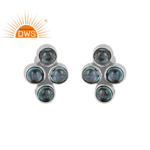 Latest Design Oxidized Sterling Silver Natural <b>Blue</b> Topaz Gemstone <b>Stud</b> <b>Earring</b> Custom Jewelry Manufacturer - Product Image 1