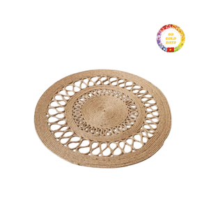 Tapis en jonc de mer décoratif fait à la main Tapis rond écologique rustique Tapis de sol tissé naturel Parfait pour le bureau à domicile et la vie - Product Image 1