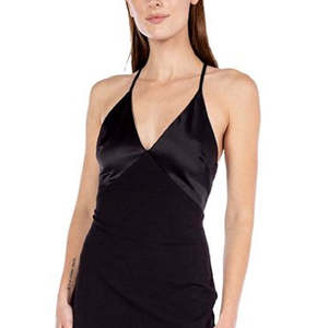 Abito B Darlin Junior con scollo a V in raso e schiena scoperta, in tessuto misto, nero, taglia 7-8, vita naturale - Product Image 2