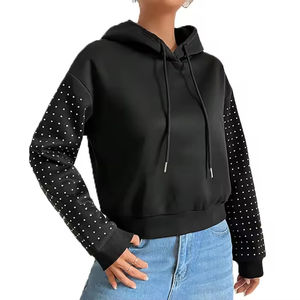 Sudadera con Capucha Personalizada para Mujer, con Hombros Caídos, Cordón Ajustable y Detalles de Pedrería, Felpa Francesa Gruesa, Estilo Urbano, Talla M, Venta al Por Mayor OEM - Product Image 1