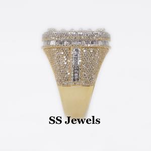 14K Gold Plated Men's <b>Moissanite</b> Diamond <b>Ring</b> Iced VVS 925 Silver Bustdown Channel Setting Hip Hop Style <b>Moissanite</b> <b>Ring</b> - Product Image 6