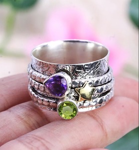 Anillo giratorio de amatista con piedras preciosas hechas a mano de plata 925, anillo de moda estampado de plata de ley sólida 925, el mejor diseño, joyería clásica - Product Image 2