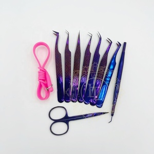Ensemble de pince à épiler d'extension de cils professionnel de haute qualité motif de diamant de Plasma violet étiquette personnalisée faite à la main durable pointue - Product Image 1