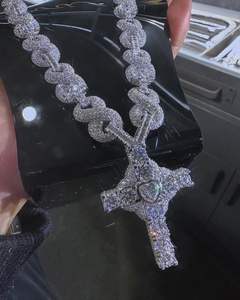 Pendentif croix en moissanite glacée de luxe, chaîne de bijoux hip-hop, plaqué rhodium, cadeau de fête avec maillons cubains - Product Image 4