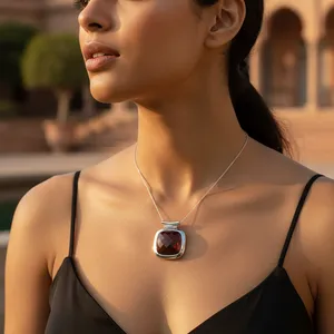 Pendentif en argent fait main avec pierre précieuse, bijoux facettés marron, matériau principal platine, style religieux, accent or rose - Cadeau pour femme - Product Image 3