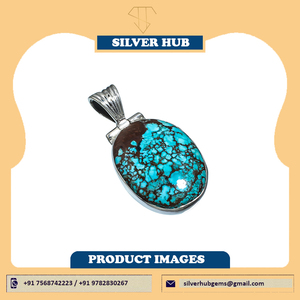 925 colgante fino de plata esterlina sólida y abalorio de piedras preciosas turquesas naturales con ajuste de bisel único OEM ODM joyería al por mayor - Product Image 4