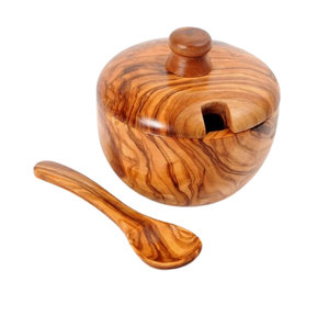 Ensemble de récipients à sel et à sucre en bois naturel Fabriqué à la main de qualité supérieure Élégant prix de gros Sucrier avec cuillère d'Inde - Product Image 6