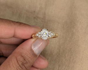 Bague de fiançailles et de mariage en or jaune 14 carats avec diamant ovale de 1,20 ct de style vintage, cultivé en laboratoire, certifié IGI, cadeau de luxe pour un anniversaire - Product Image 2